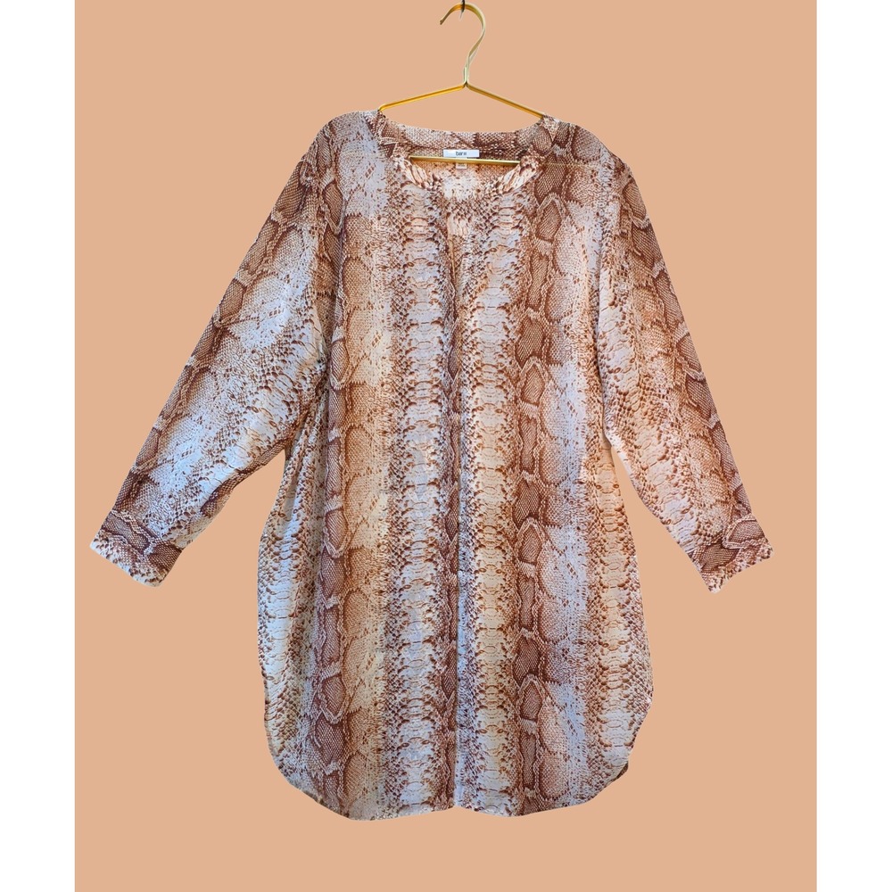 Sheer Snake Print Tunic Top Long Sleeve Lightweight Flowy Women's 3X